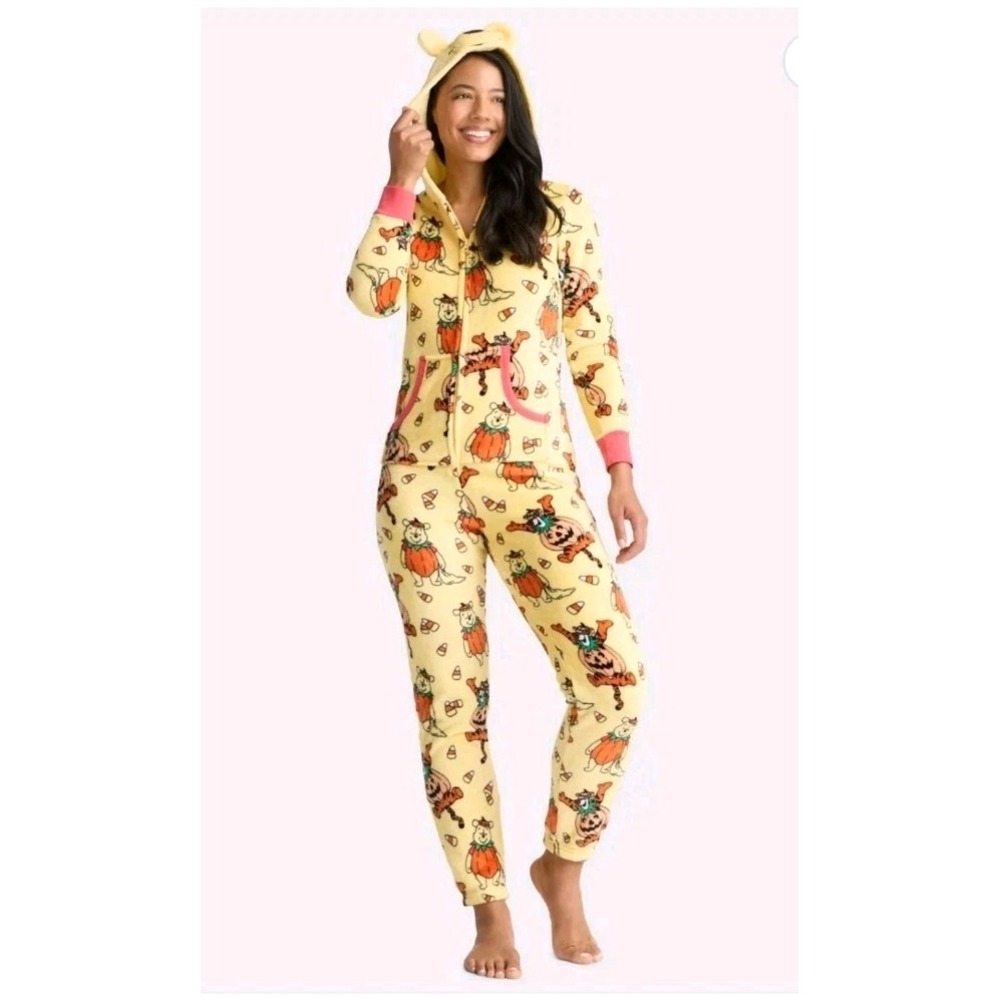 Disney Winnie The Pooh Bear Halloween AOP Pajamas Union Suit Costume S EUC